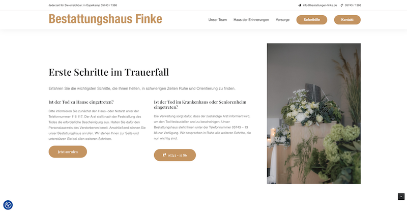 Ausschnitten von der Website von Bestattungshaus Finke